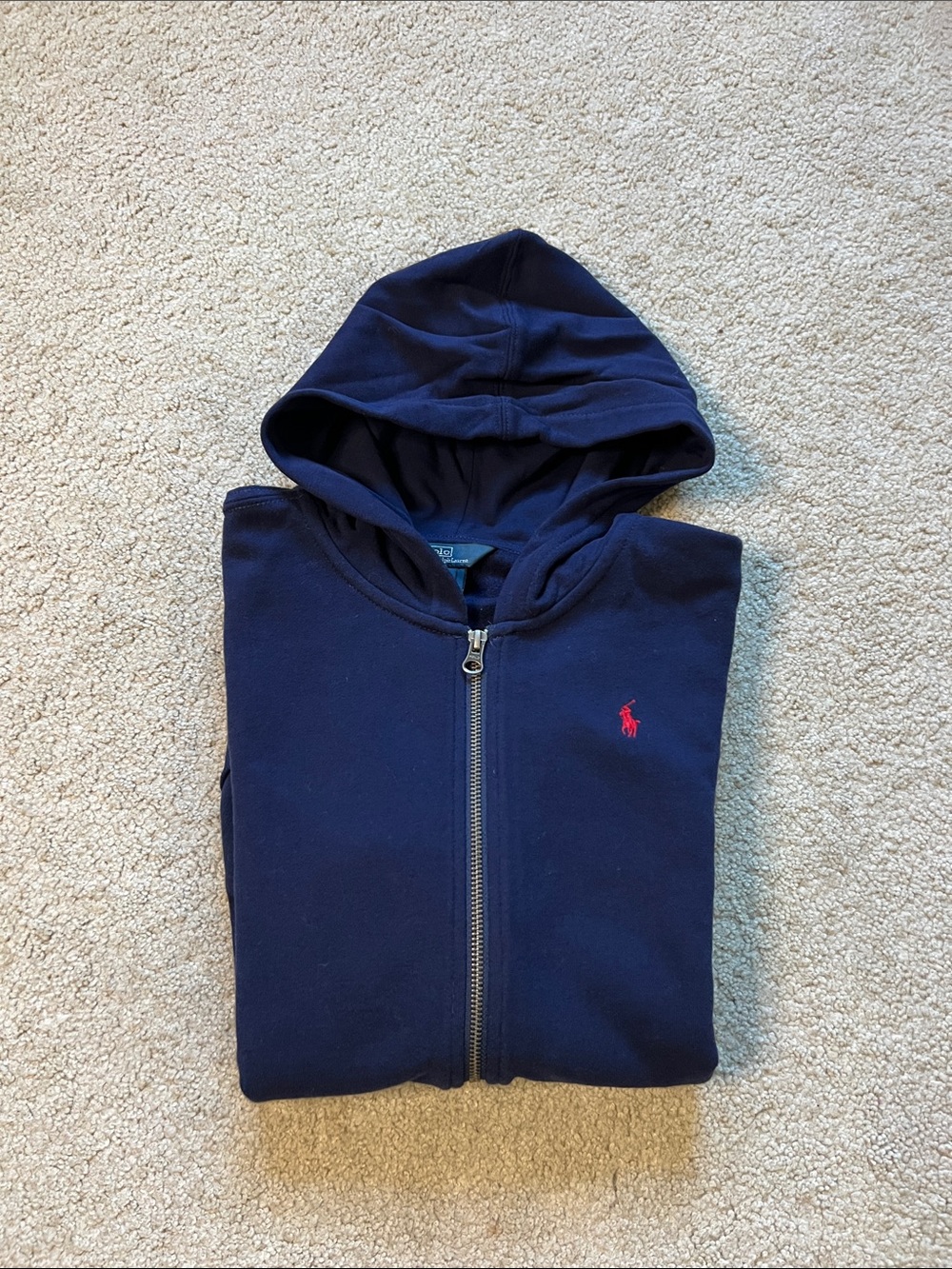 Ralph Lauren boy Navy Zip-Up Hoodie with Red Pony Accent size XL